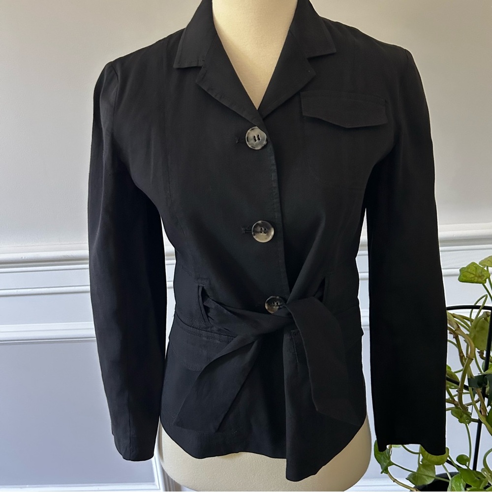 Theory Women's Black Belted Linen Blazer